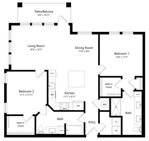 Two Bedroom Floor Plan | 1,212 Sq. Ft. at The Morgan Luxury Apartments in Orlando FL